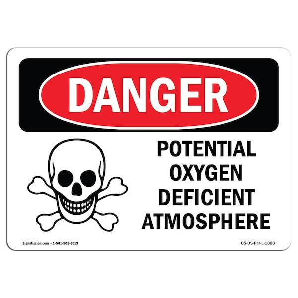OSHA Sign, 7" Height, Aluminum, Potential Oxygen Deficient Atmosphere, Landscape, L-1808